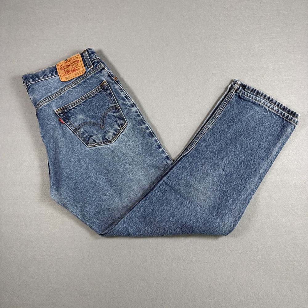 Levis 505 Jeans Mens 36x32 Blue‎ Medium Wash Denim Regular Fit Straight Leg Y2K